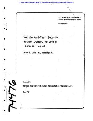 Vehicle Anti-Theft Security ...System Design. Volume II Technical Report