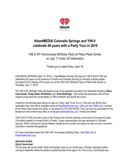 Iheartmedia Colorado Springs and Y96.9 Celebrate 40 Years with a Party Tour in 2019