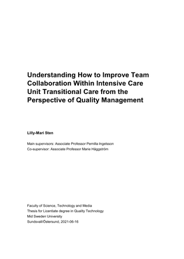 Understanding How to Improve Team Collaboration Within Intensive Care Unit Transitional Care from the Perspective of Quality Management