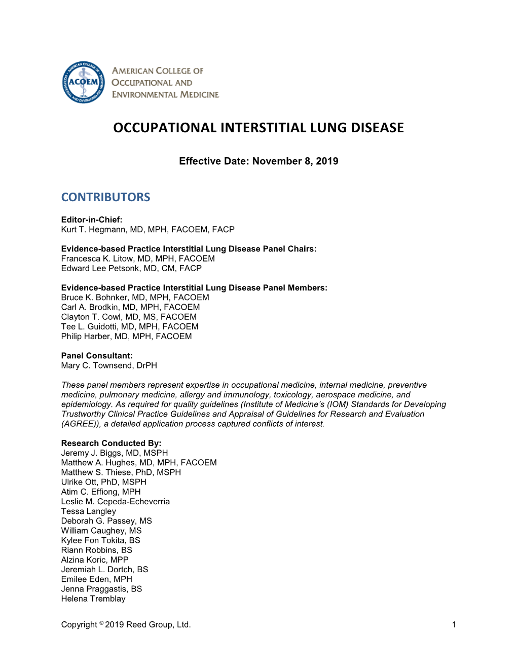 Occupational Interstitial Lung Disease Guideline