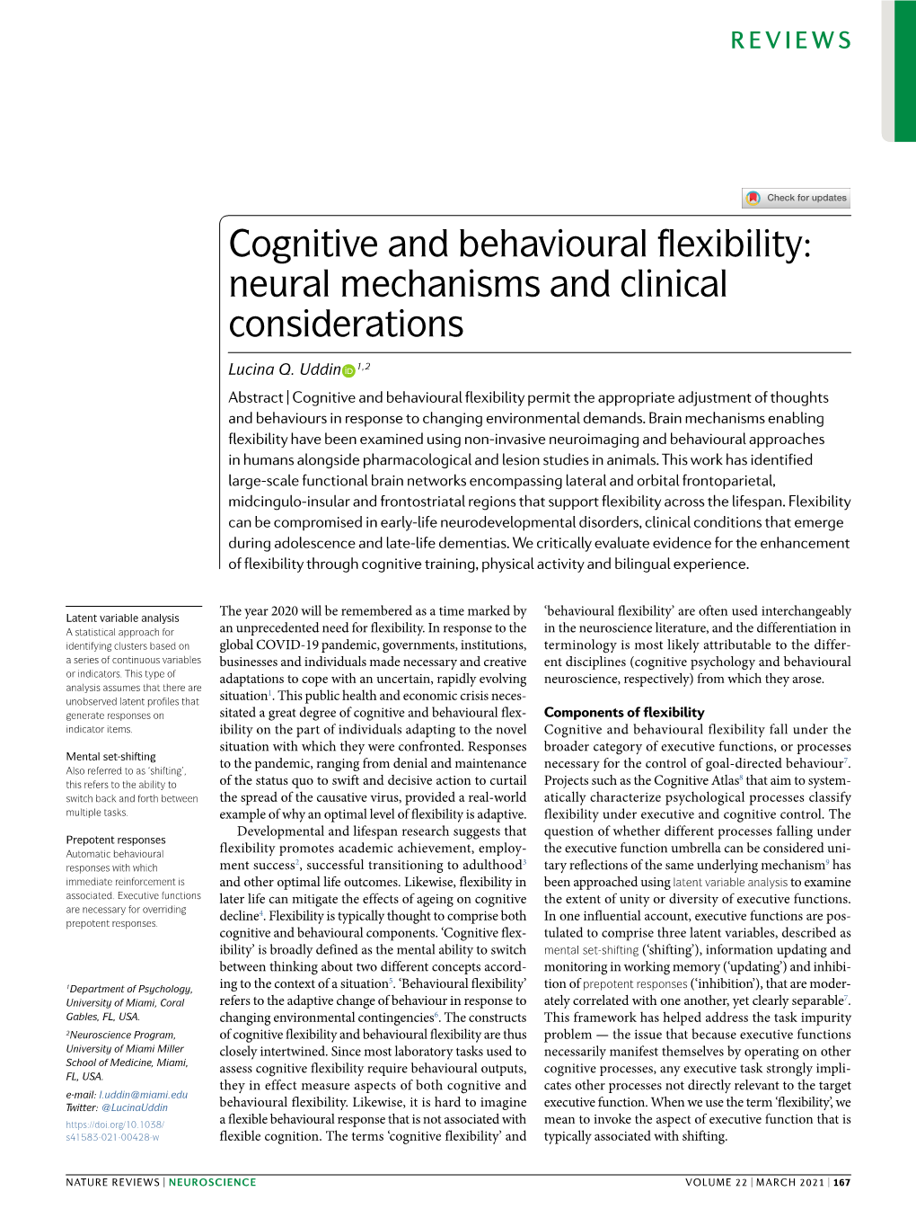 Cognitive And Behavioural Flexibility: Neural Mechanisms And Clinical ...