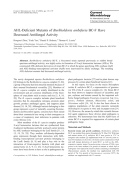 AHL-Deficient Mutants of Burkholderia Ambifaria BC-F Have Decreased