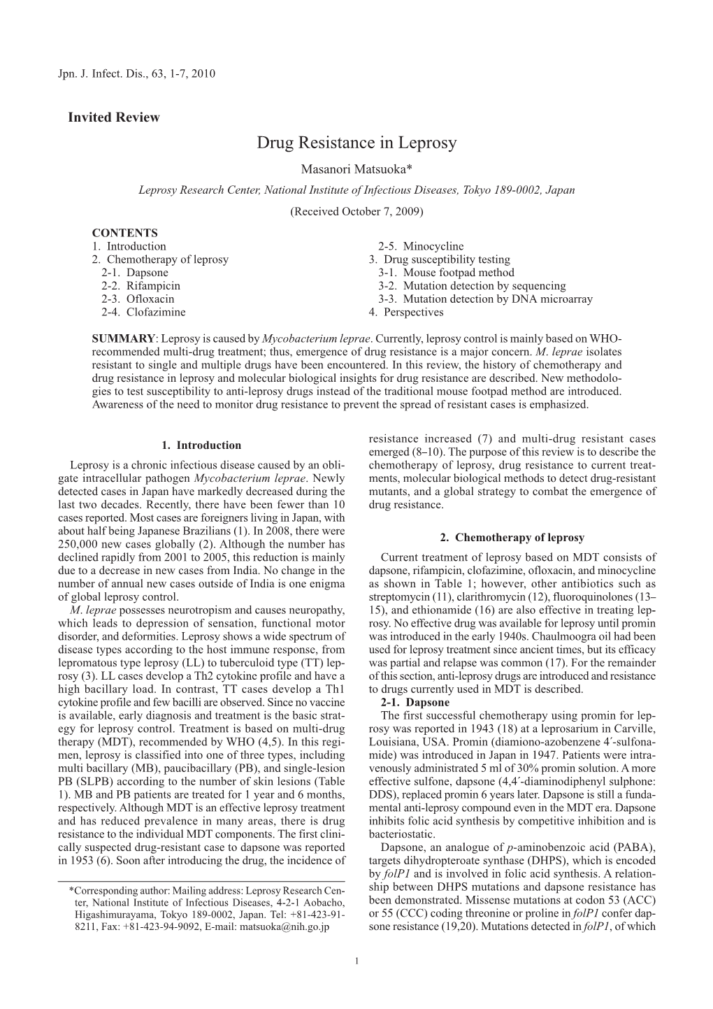 Drug Resistance in Leprosy