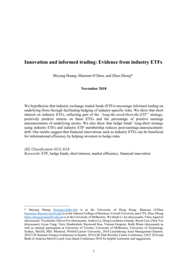 Innovation and Informed Trading: Evidence from Industry Etfs