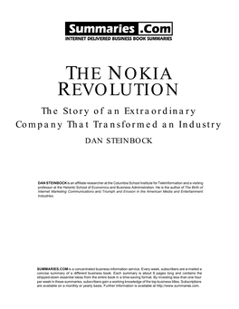 THE NOKIA REVOLUTION the Story of an Extraordinary Company That Transformed an Industry DAN STEINBOCK