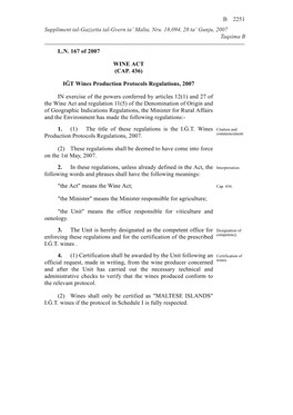 IGT (Wines) Production Protocols Regulations, 2007