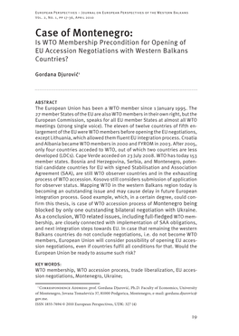 Case of Montenegro: Is WTO Membership Precondition for Opening of EU Accession Negotiations with Western Balkans Countries?