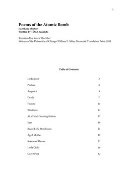 Poems of the Atomic Bomb (Genbaku Shishū) Written by TŌGE Sankichi