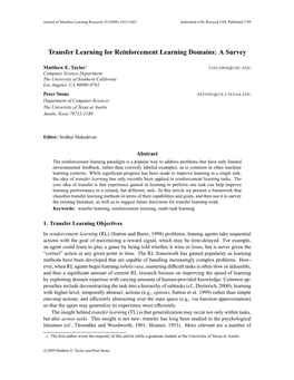 Transfer Learning for Reinforcement Learning Domains: a Survey