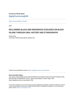 Reclaiming Black and Indigenous Ecologies on Block Island Through Oral History and Ethnography