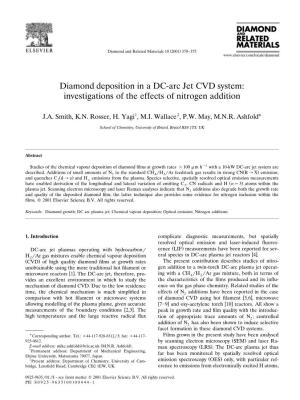 Diamond Deposition in a DC-Arc Jet CVD System: Investigations of the Effects of Nitrogen Addition