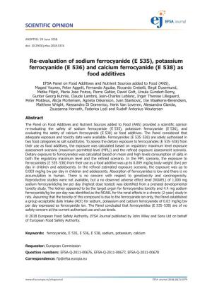 Re&#X2010;Evaluation of Sodium Ferrocyanide (E&#X00a0
