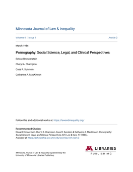 Pornography: Social Science, Legal, and Clinical Perspectives