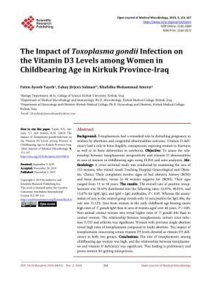 The Impact of Toxoplasma Gondii Infection on the Vitamin D3 Levels Among Women in Childbearing Age in Kirkuk Province-Iraq