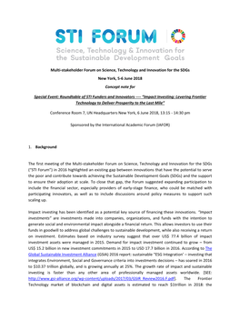 Multi-Stakeholder Forum on Science, Technology and Innovation for the Sdgs New York, 5-6 June 2018 Concept Note For