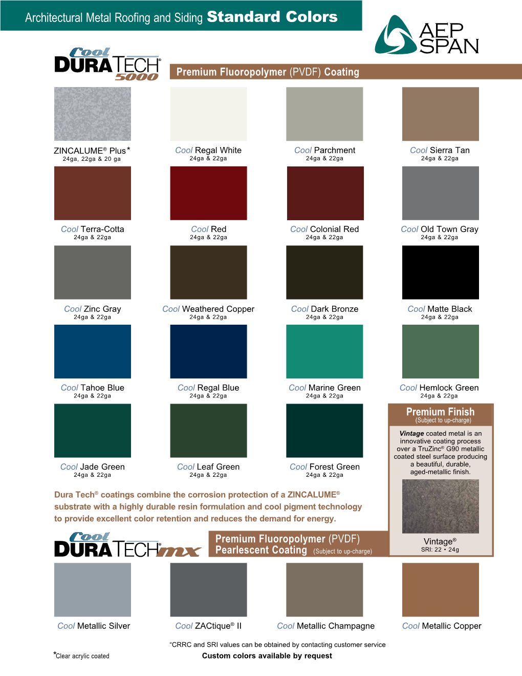 Architectural Metal Roofing and Siding Standard Colors