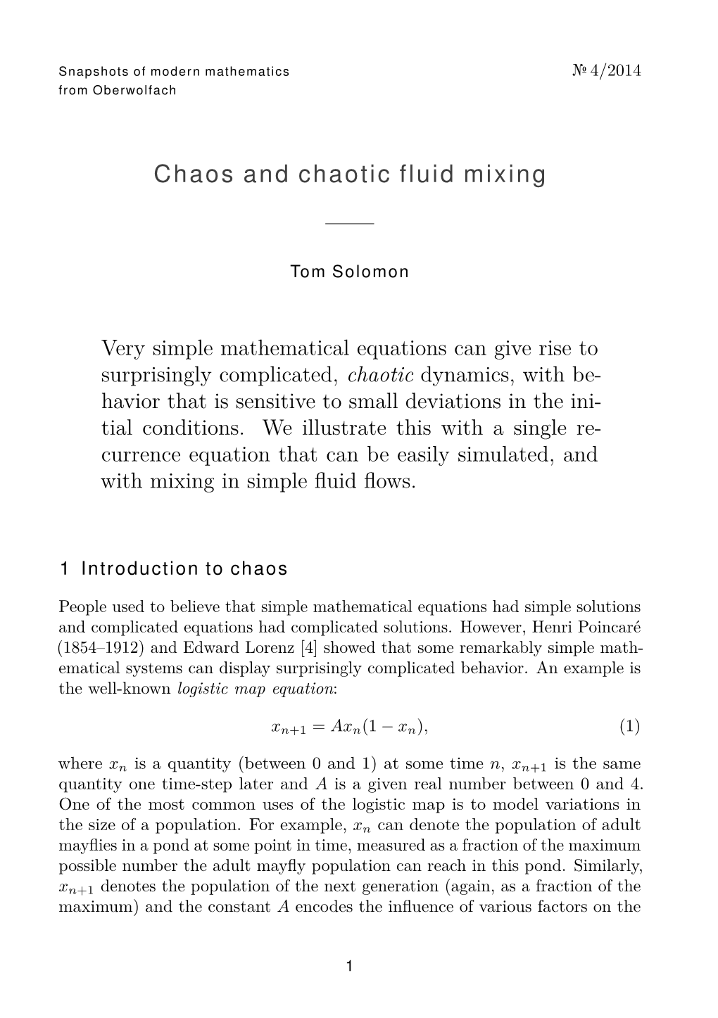 Chaos and Chaotic Fluid Mixing