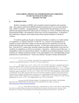 Concurring Opinion of Commissioner Jon Leibowitz in the Matter of Rambus, Inc