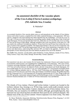 An Annotated Checklist of the Vascular Plants of the Cres-Losinj (Cherso-Lussino) Archipelago (NE-Adriatic Sea, Croatia)