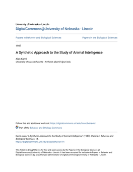 A Synthetic Approach to the Study of Animal Intelligence