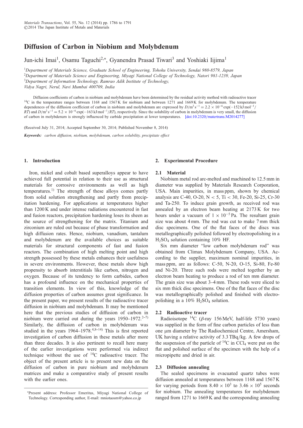 Diffusion of Carbon in Niobium and Molybdenum