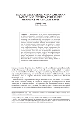 Second-Generation Asian American Pan-Ethnic Identity: Pluralized Meanings of a Racial Label