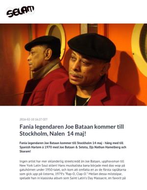 Fania Legendaren Joe Bataan Kommer Till Stockholm, Nalen 14 Maj!