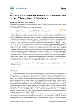 Seasonal Assessment of Groundwater Contamination in Coal Mining Areas of Balochistan