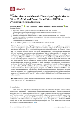 The Incidence and Genetic Diversity of Apple Mosaic Virus (Apmv) and Prune Dwarf Virus (PDV) in Prunus Species in Australia
