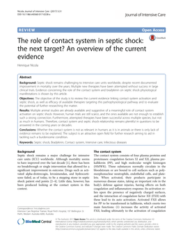 The Role of Contact System in Septic Shock: the Next Target? an Overview of the Current Evidence Henrique Nicola