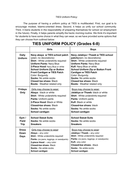 TIES UNIFORM POLICY (Grades 6-8)