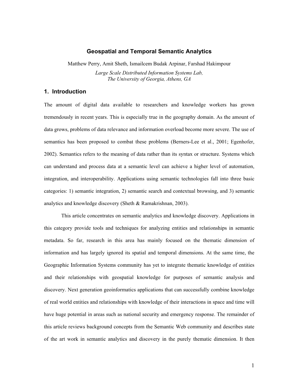 1 Geospatial and Temporal Semantic Analytics 1. Introduction