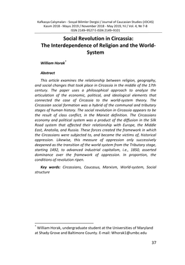 Social Revolution in Circassia: the Interdependence of Religion and the World- System