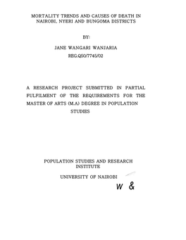 Mortality Trends and Causes of Death in Nairobi, Nyeri and Bungoma Districts