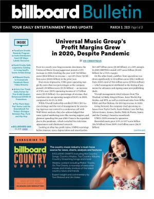 Universal Music Group's Profit Margins Grew in 2020, Despite