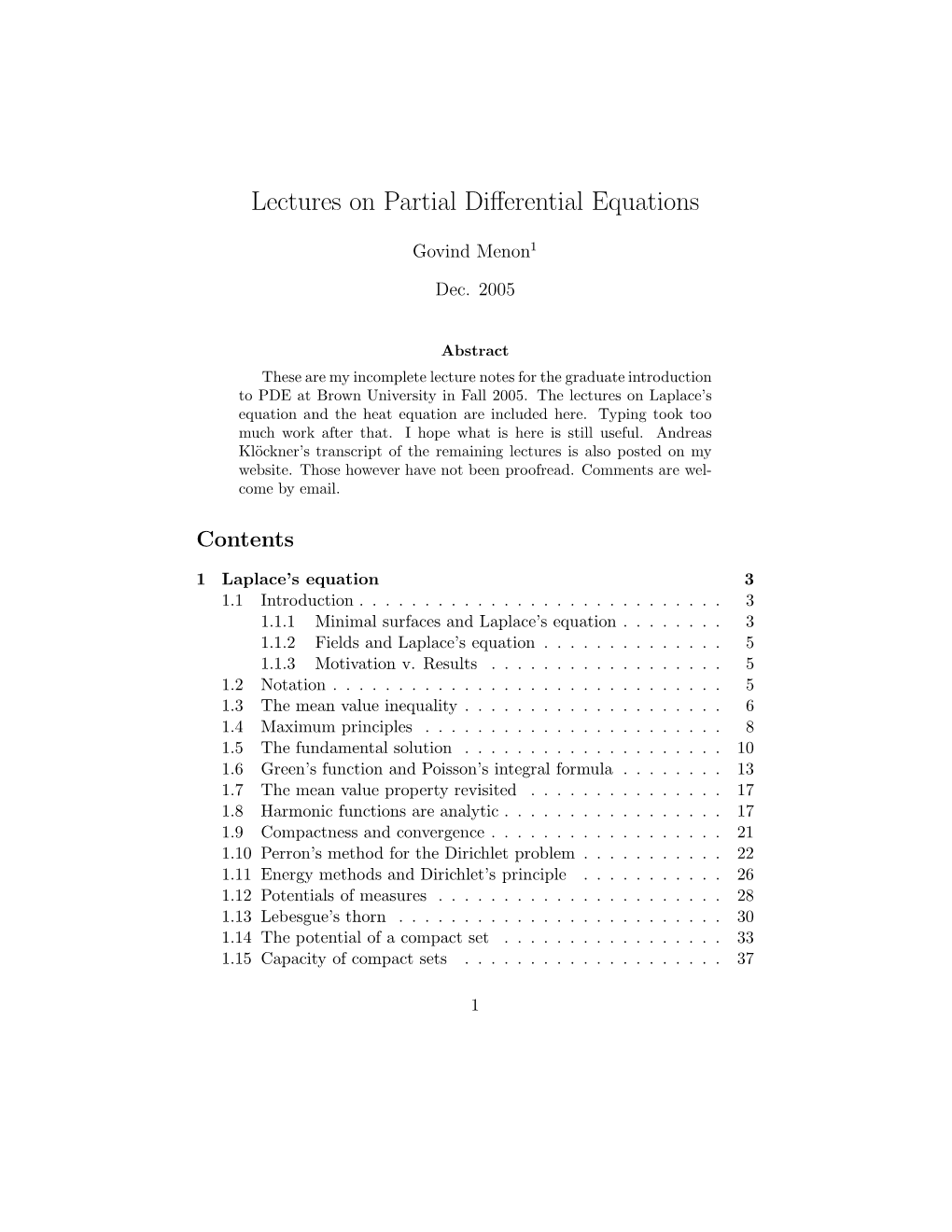 Lectures on Partial Differential Equations