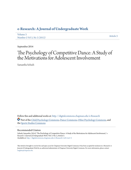 The Psychology of Competitive Dance: a Study of the Motivations F the Psychology of Competitive Dance