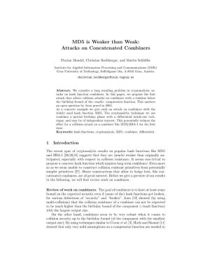 MD5 Is Weaker Than Weak: Attacks on Concatenated Combiners