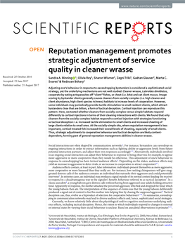 Reputation Management Promotes Strategic Adjustment of Service Quality in Cleaner Wrasse Received: 25 October 2016 Sandra A