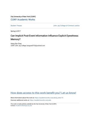 Can Implicit Post-Event Information Influence Explicit Eyewitness Memory?