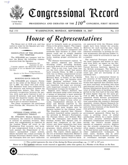 Congressional Record United States Th of America PROCEEDINGS and DEBATES of the 110 CONGRESS, FIRST SESSION