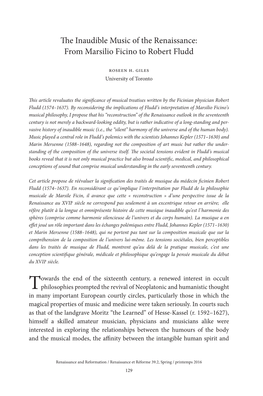 The Inaudible Music of the Renaissance: from Marsilio Ficino to Robert Fludd