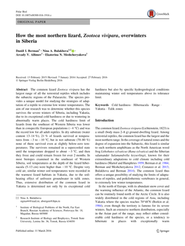 How the Most Northern Lizard, Zootoca Vivipara, Overwinters in Siberia