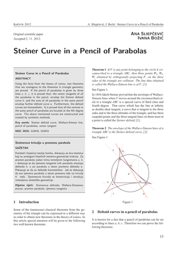 Steiner Curve in a Pencil of Parabolas