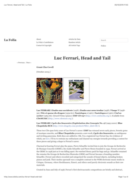 Luc Ferrari, Head and Tail | La Folia 05/10/2019 11�53