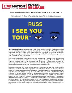 Russ Announces North American 'I See You Tour