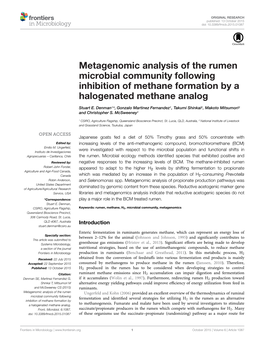 Metagenomic Analysis of the Rumen Microbial Community Following Inhibition of Methane Formation by a Halogenated Methane Analog