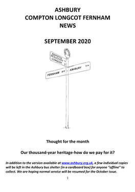 Ashbury Compton Longcot Fernham News September 2020