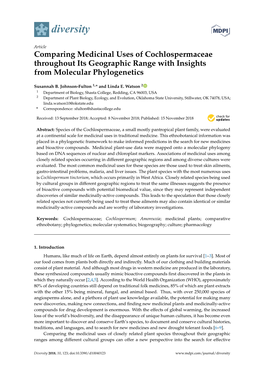 Comparing Medicinal Uses of Cochlospermaceae Throughout Its Geographic Range with Insights from Molecular Phylogenetics