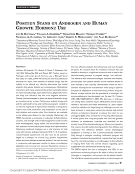 Position Stand on Androgen and Human Growth Hormone Use